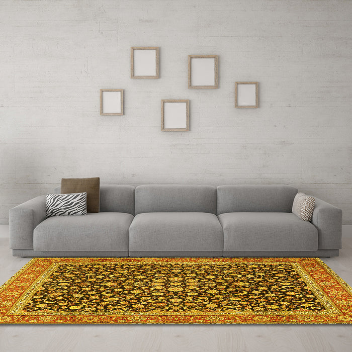 Machine Washable Persian Yellow Traditional Rug in a Living Room, wshtr2735yw