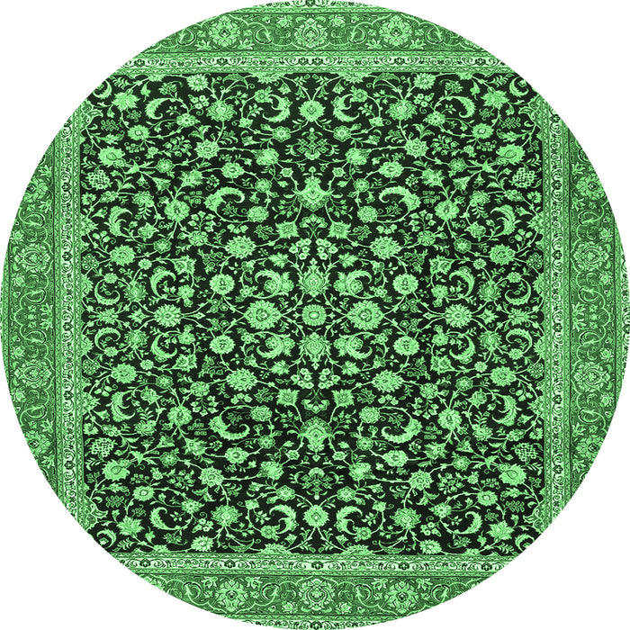 Round Machine Washable Persian Emerald Green Traditional Area Rugs, wshtr2735emgrn