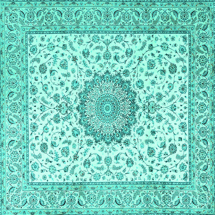 Square Machine Washable Medallion Turquoise Traditional Area Rugs, wshtr2736turq
