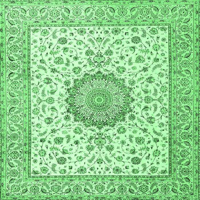 Square Medallion Emerald Green Traditional Rug, tr2736emgrn