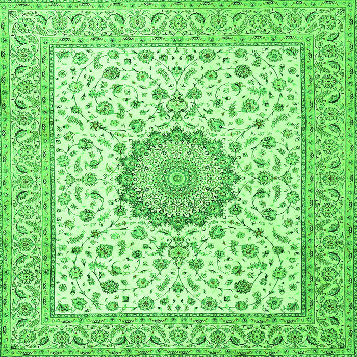 Round Machine Washable Medallion Green Traditional Area Rugs, wshtr2736grn