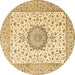 Round Machine Washable Medallion Brown Traditional Rug, wshtr2736brn