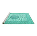 Sideview of Machine Washable Medallion Turquoise Traditional Area Rugs, wshtr2736turq