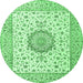 Round Machine Washable Medallion Emerald Green Traditional Area Rugs, wshtr2736emgrn