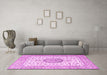 Machine Washable Medallion Pink Traditional Rug in a Living Room, wshtr2736pnk