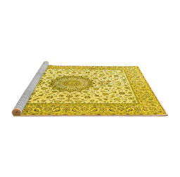 Sideview of Machine Washable Medallion Yellow Traditional Rug, wshtr2736yw