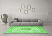 Machine Washable Medallion Green Traditional Area Rugs in a Living Room,, wshtr2736grn