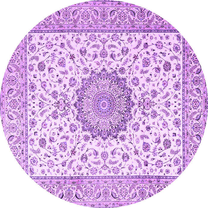 Round Machine Washable Medallion Purple Traditional Area Rugs, wshtr2736pur