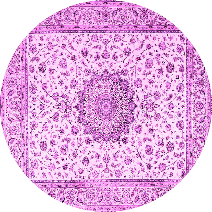 Round Machine Washable Medallion Pink Traditional Rug, wshtr2736pnk