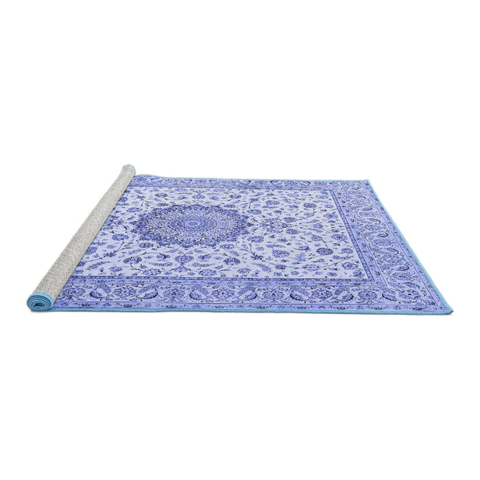 Sideview of Machine Washable Medallion Blue Traditional Rug, wshtr2736blu