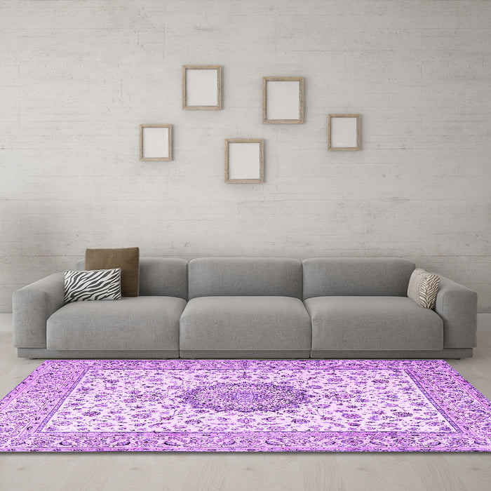 Machine Washable Medallion Purple Traditional Area Rugs in a Living Room, wshtr2736pur