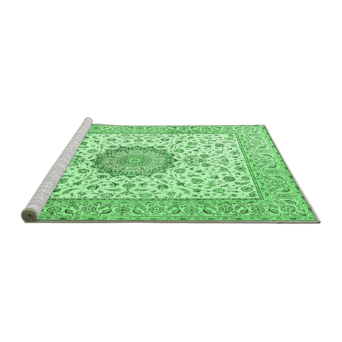 Sideview of Machine Washable Medallion Emerald Green Traditional Area Rugs, wshtr2736emgrn
