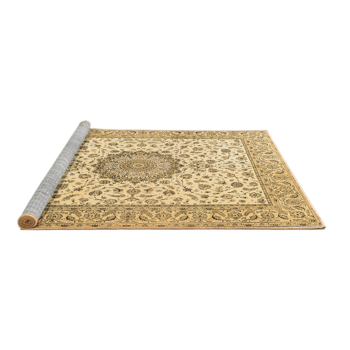 Sideview of Machine Washable Medallion Brown Traditional Rug, wshtr2736brn