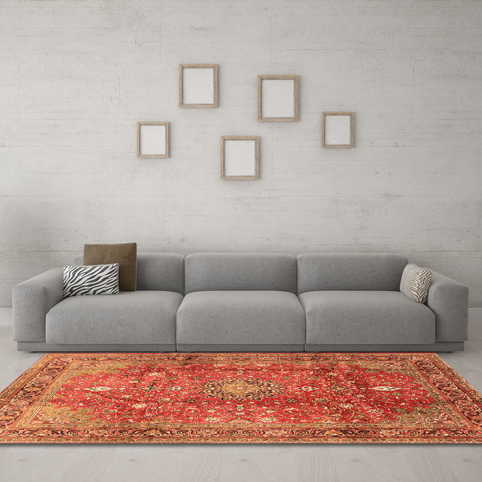 Machine Washable Persian Orange Traditional Area Rugs in a Living Room, wshtr2737org