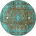 Round Machine Washable Persian Turquoise Traditional Area Rugs, wshtr2737turq