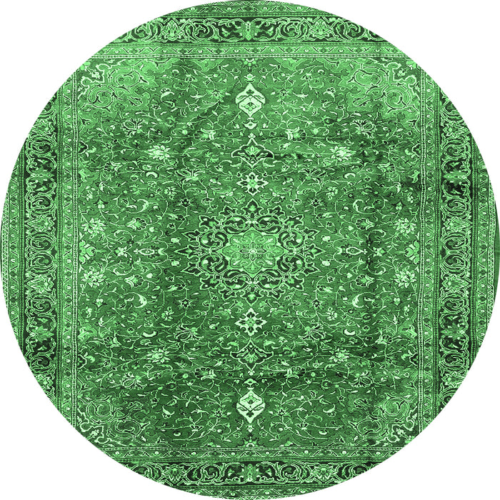 Round Persian Emerald Green Traditional Rug, tr2737emgrn
