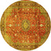 Round Machine Washable Persian Yellow Traditional Rug, wshtr2737yw