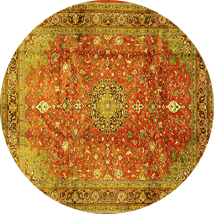 Round Persian Yellow Traditional Rug, tr2737yw