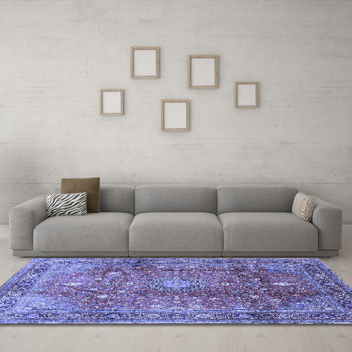 Machine Washable Persian Blue Traditional Rug in a Living Room, wshtr2737blu