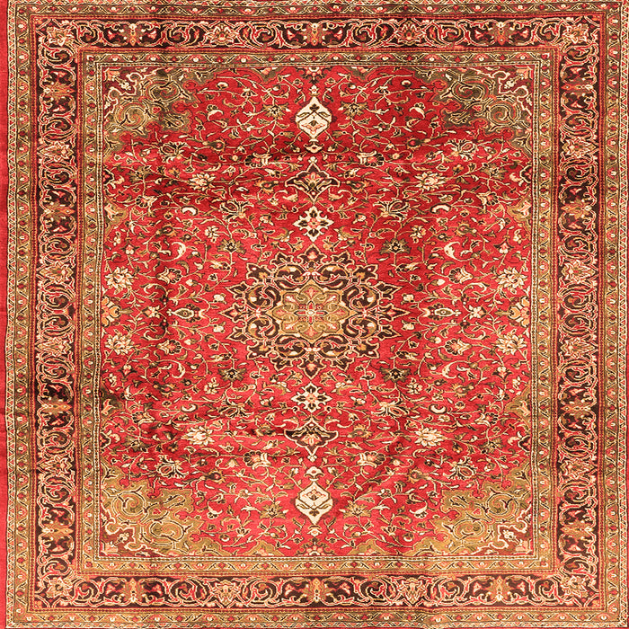 Round Machine Washable Persian Orange Traditional Area Rugs, wshtr2737org