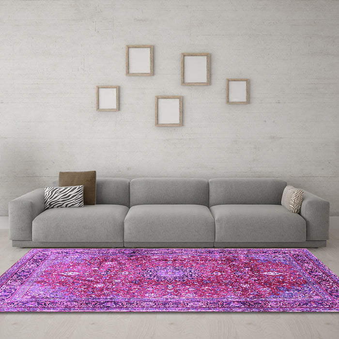 Machine Washable Persian Purple Traditional Area Rugs in a Living Room, wshtr2737pur
