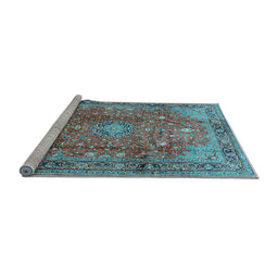 Sideview of Machine Washable Persian Light Blue Traditional Rug, wshtr2737lblu