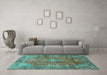 Machine Washable Persian Turquoise Traditional Area Rugs in a Living Room,, wshtr2737turq