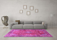 Machine Washable Persian Pink Traditional Rug, wshtr2737pnk