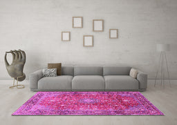 Machine Washable Persian Pink Traditional Rug in a Living Room, wshtr2737pnk