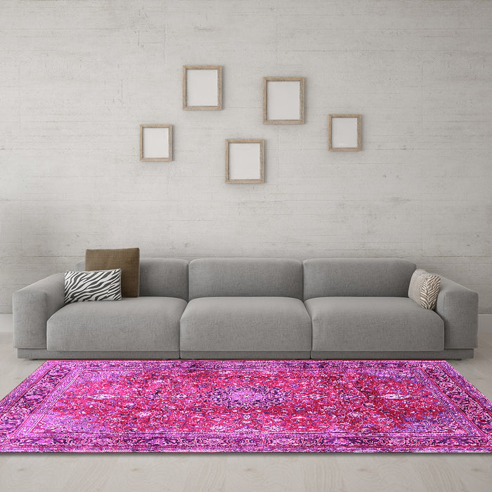 Machine Washable Persian Pink Traditional Rug in a Living Room, wshtr2737pnk