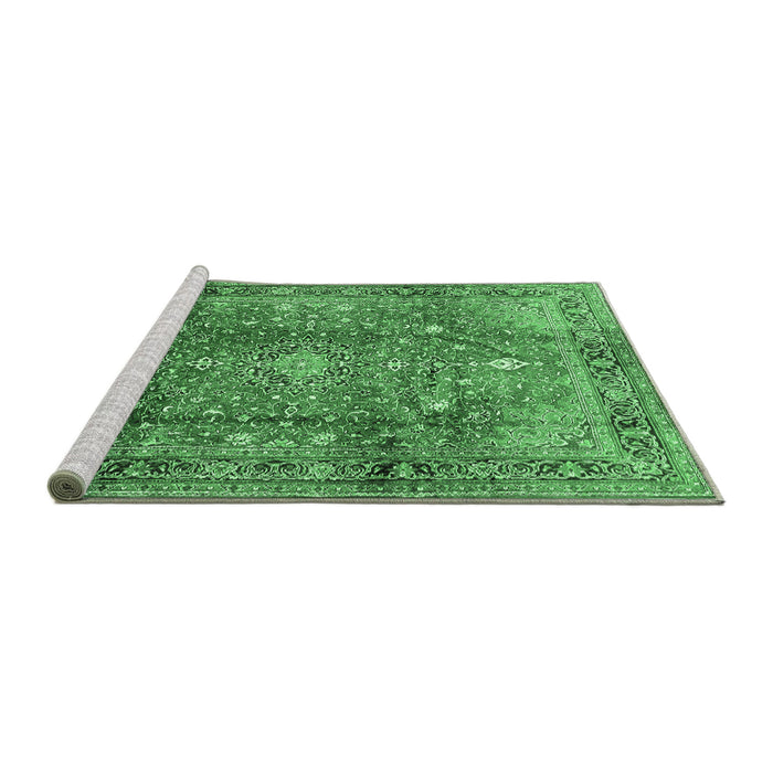 Sideview of Machine Washable Persian Emerald Green Traditional Area Rugs, wshtr2737emgrn