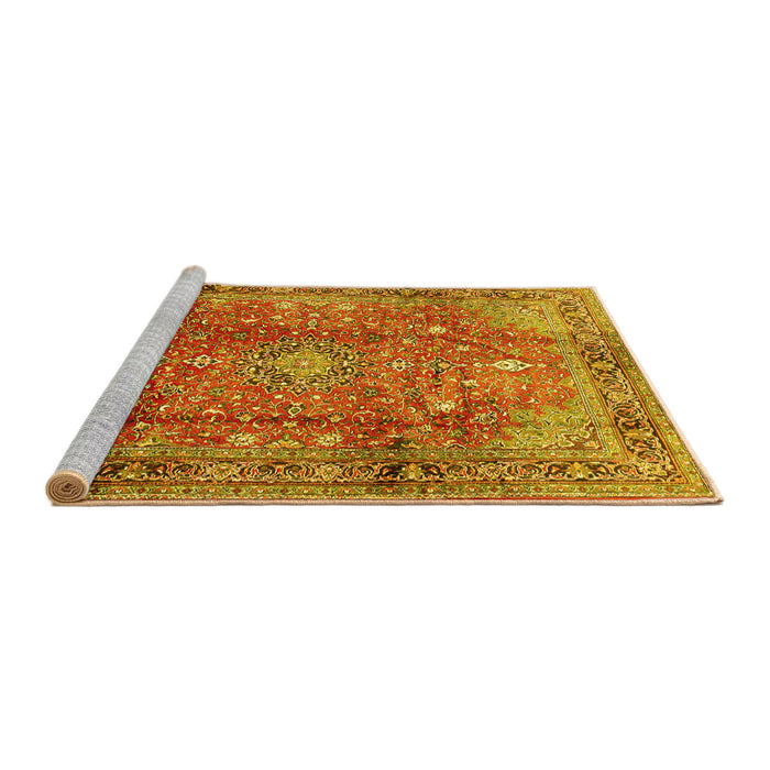 Sideview of Machine Washable Persian Yellow Traditional Rug, wshtr2737yw