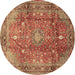 Round Persian Brown Traditional Rug, tr2737brn