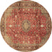 Round Machine Washable Persian Brown Traditional Rug, wshtr2737brn