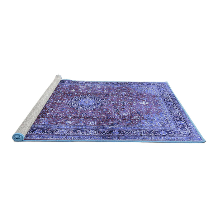 Sideview of Machine Washable Persian Blue Traditional Rug, wshtr2737blu