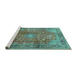 Sideview of Machine Washable Persian Turquoise Traditional Area Rugs, wshtr2737turq