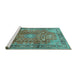 Sideview of Machine Washable Persian Turquoise Traditional Area Rugs, wshtr2737turq