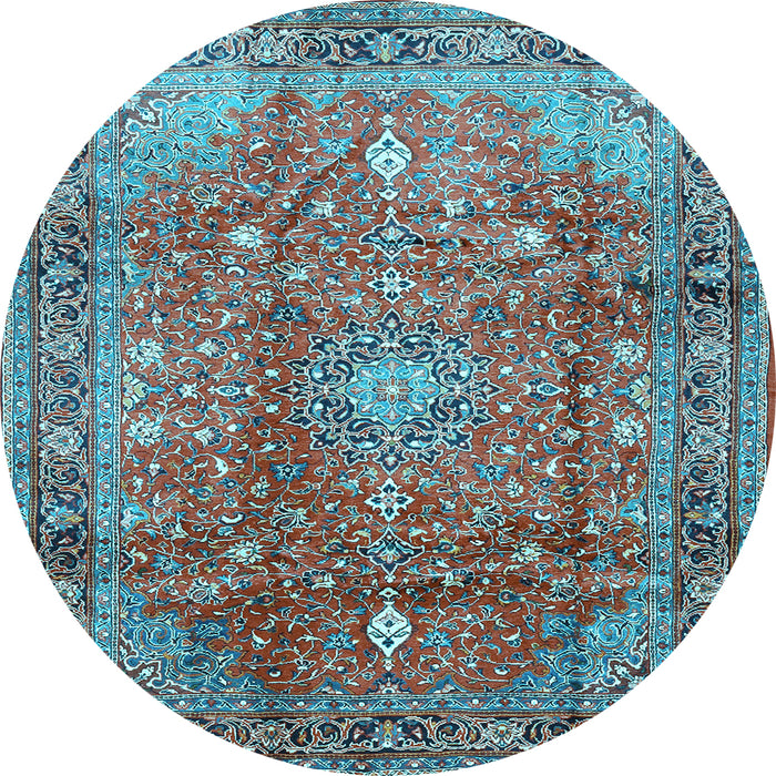 Round Machine Washable Persian Light Blue Traditional Rug, wshtr2737lblu