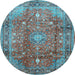 Round Machine Washable Persian Light Blue Traditional Rug, wshtr2737lblu