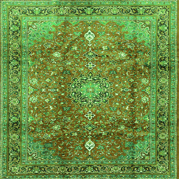 Round Machine Washable Persian Green Traditional Area Rugs, wshtr2737grn