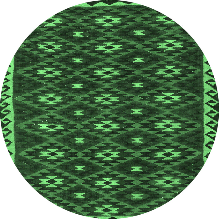 Round Machine Washable Persian Emerald Green Traditional Area Rugs, wshtr2738emgrn