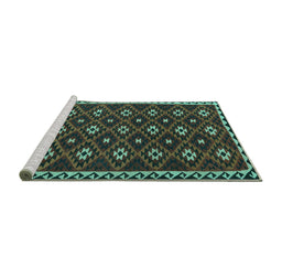 Sideview of Machine Washable Persian Turquoise Traditional Area Rugs, wshtr2738turq