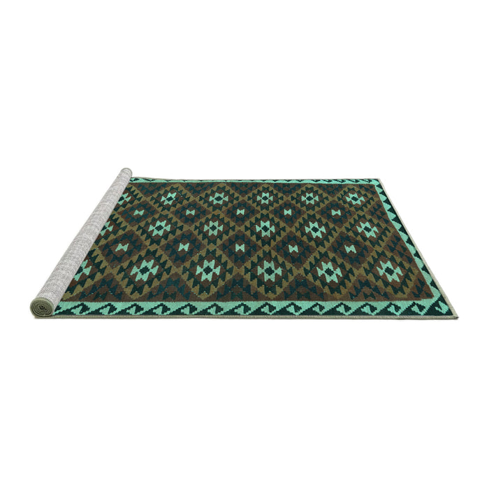 Sideview of Machine Washable Persian Turquoise Traditional Area Rugs, wshtr2738turq