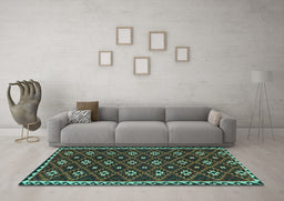 Machine Washable Persian Turquoise Traditional Area Rugs in a Living Room,, wshtr2738turq