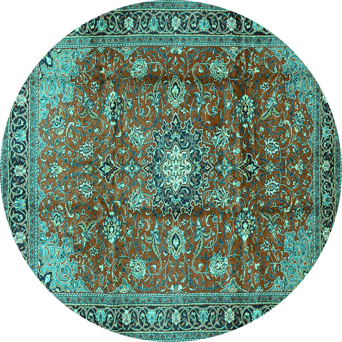 Round Machine Washable Persian Turquoise Traditional Area Rugs, wshtr2739turq