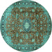 Round Machine Washable Persian Turquoise Traditional Area Rugs, wshtr2739turq