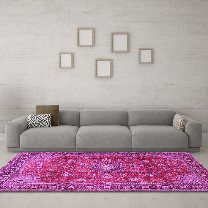 Machine Washable Persian Pink Traditional Rug in a Living Room, wshtr2739pnk