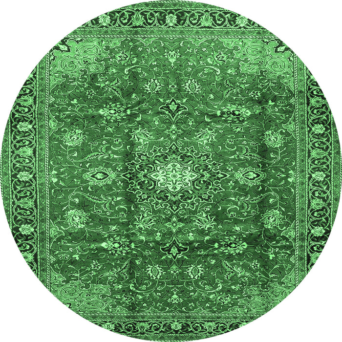 Round Machine Washable Persian Emerald Green Traditional Area Rugs, wshtr2739emgrn