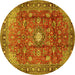 Round Machine Washable Persian Yellow Traditional Rug, wshtr2739yw