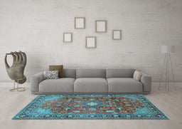 Machine Washable Persian Light Blue Traditional Rug in a Living Room, wshtr2739lblu